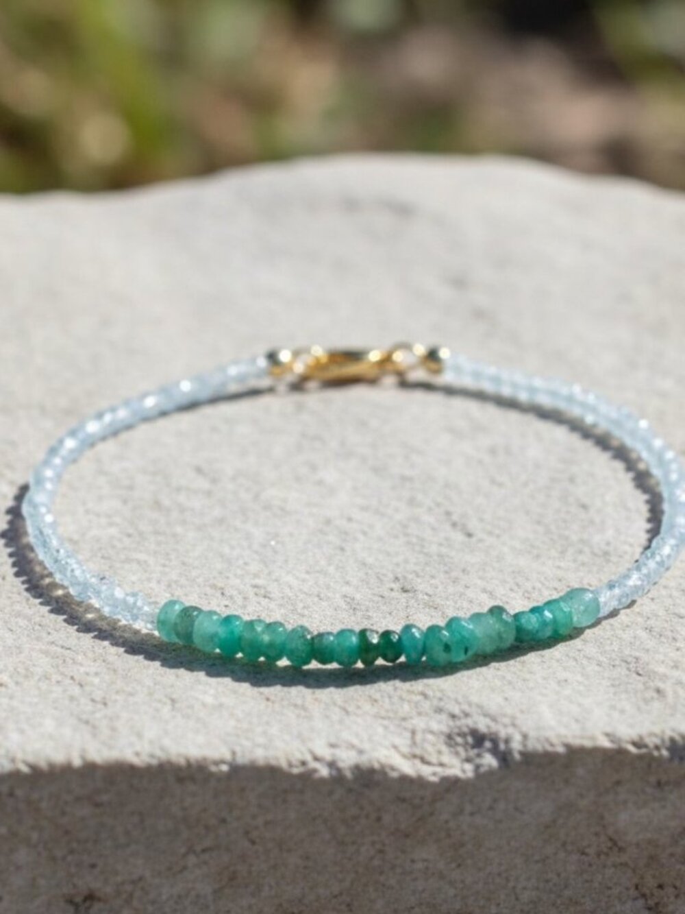 Natural Emerald & Rainbow Moonstone Bracelet